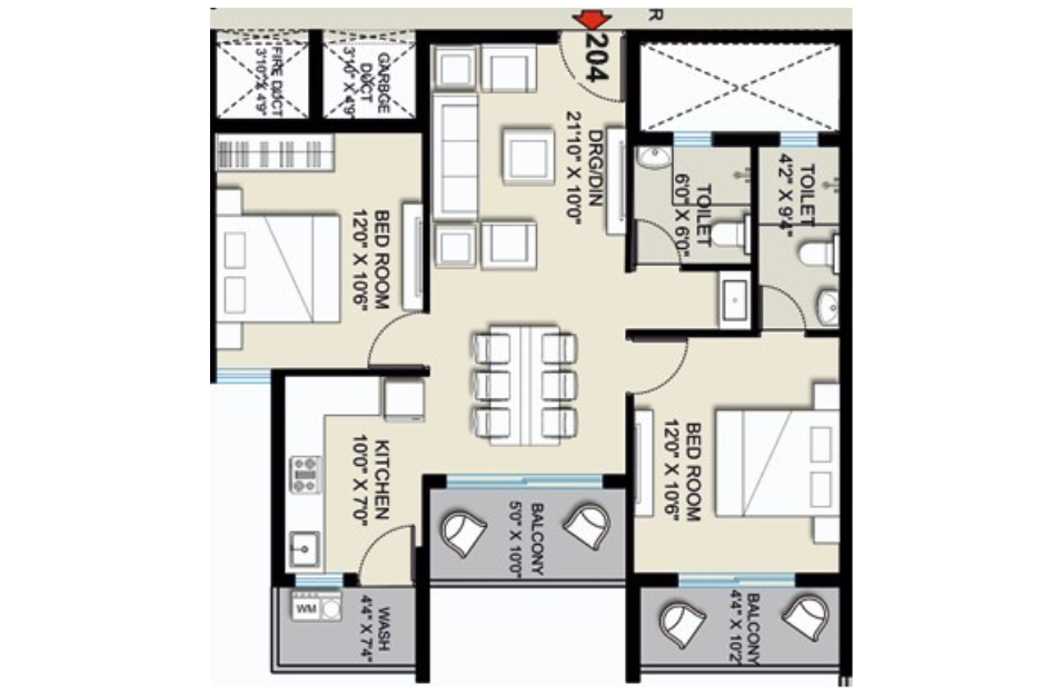 Click me 2BHK Floor Plan